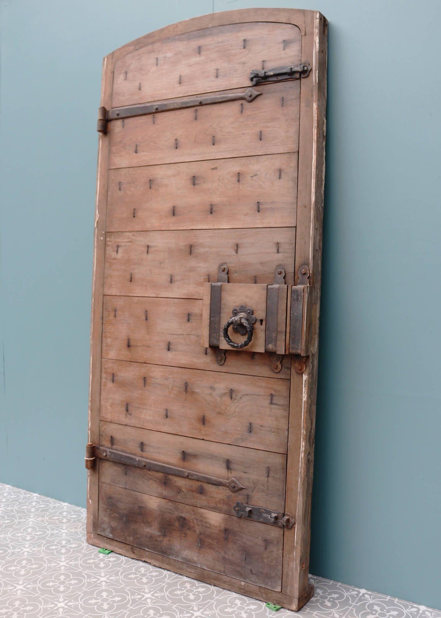 English Victorian Exterior Studded Oak Door with Frame For Sale