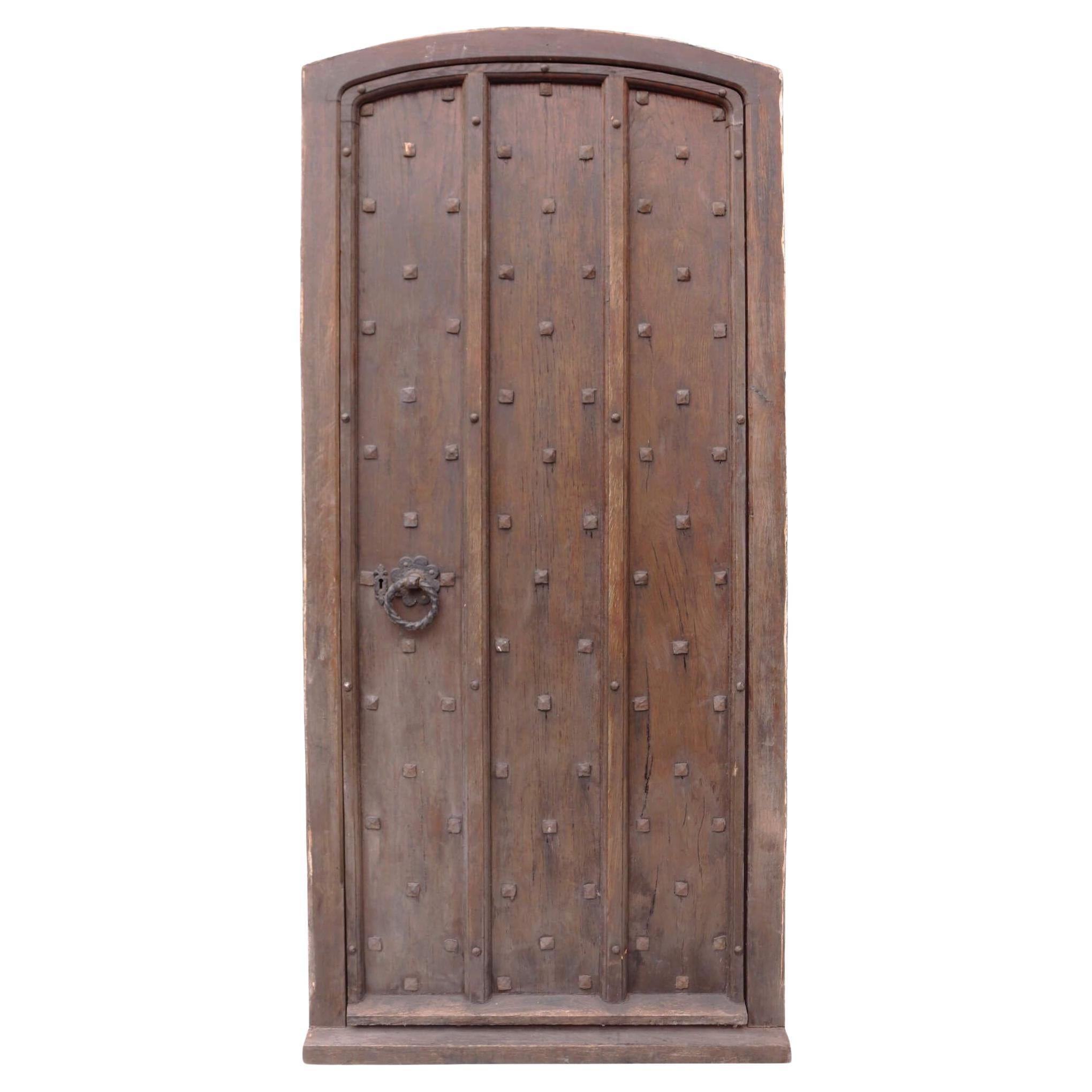 Victorian Exterior Studded Oak Door with Frame For Sale