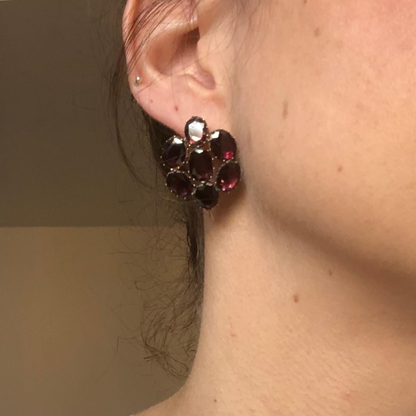 Victorian Extra Large Flat Cut Garnet and Yellow Gold Earrings 6