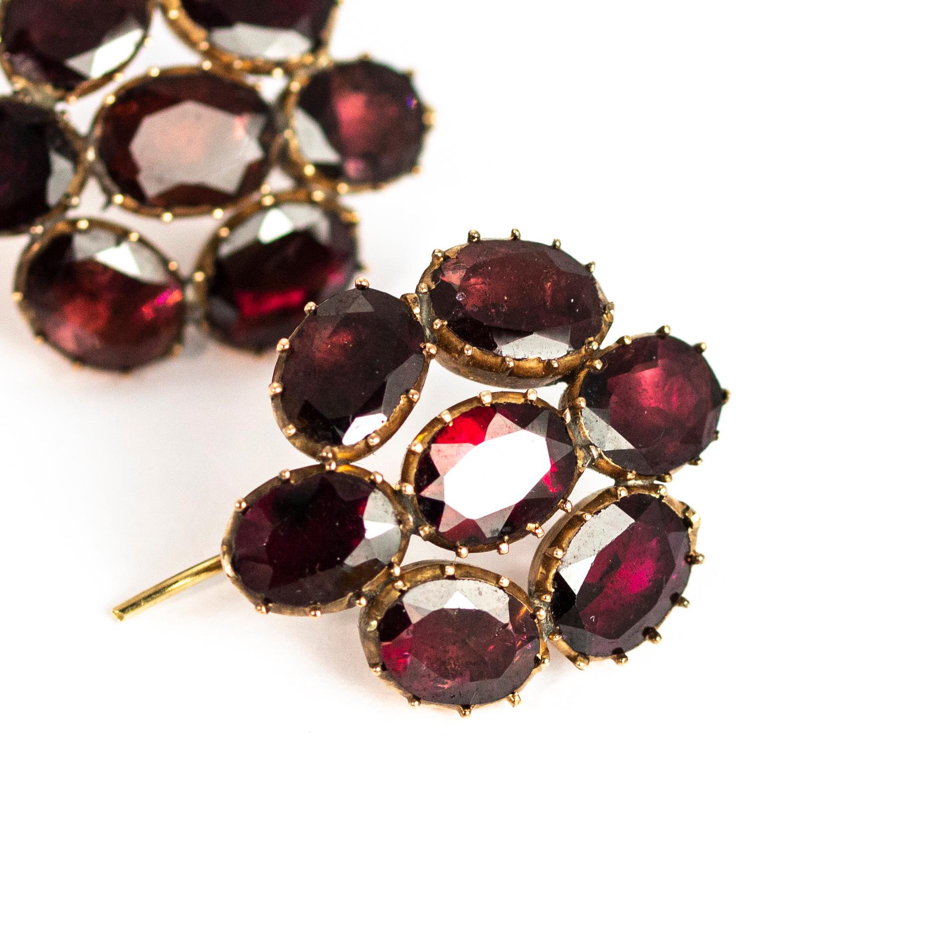 Women's Victorian Extra Large Flat Cut Garnet and Yellow Gold Earrings