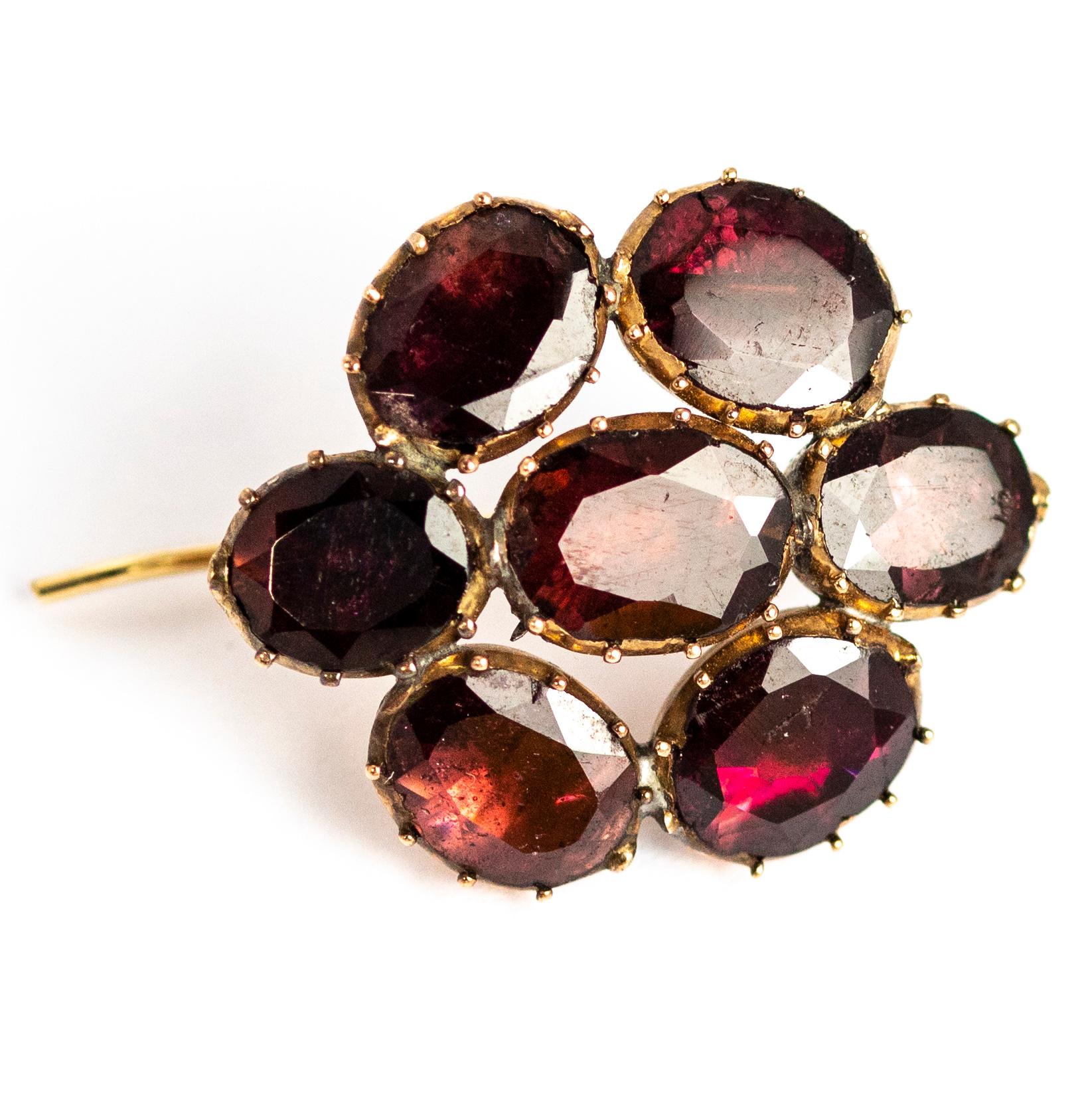 Victorian Extra Large Flat Cut Garnet and Yellow Gold Earrings 1