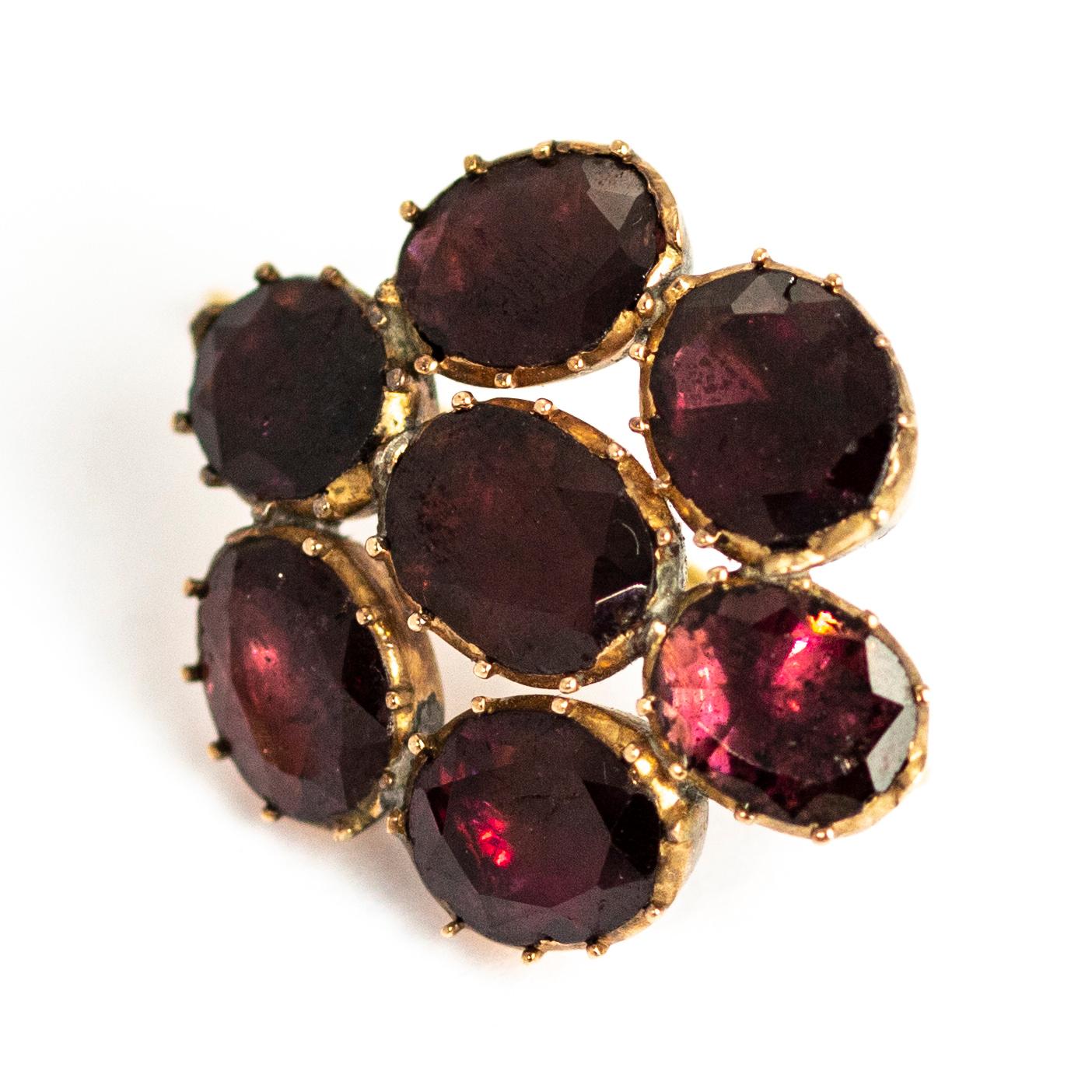 Victorian Extra Large Flat Cut Garnet and Yellow Gold Earrings 4