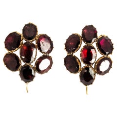 Victorian Extra Large Flat Cut Garnet and Yellow Gold Earrings
