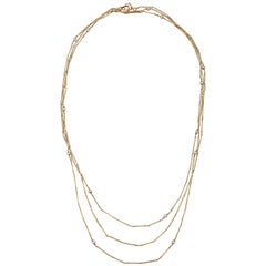 Victorian Extra Long Pearl with Gold Watch Chain Link Necklace with Bail Hook