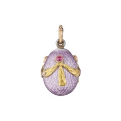 Victorian Faberge Ruby Gold Silver Guilloche Enamel Egg Pendant