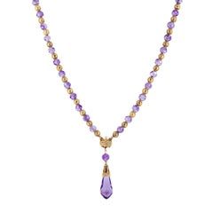 SALE! Victorian Faceted Amethyst & Cannetille Filigree Drop Necklace 18K Gold