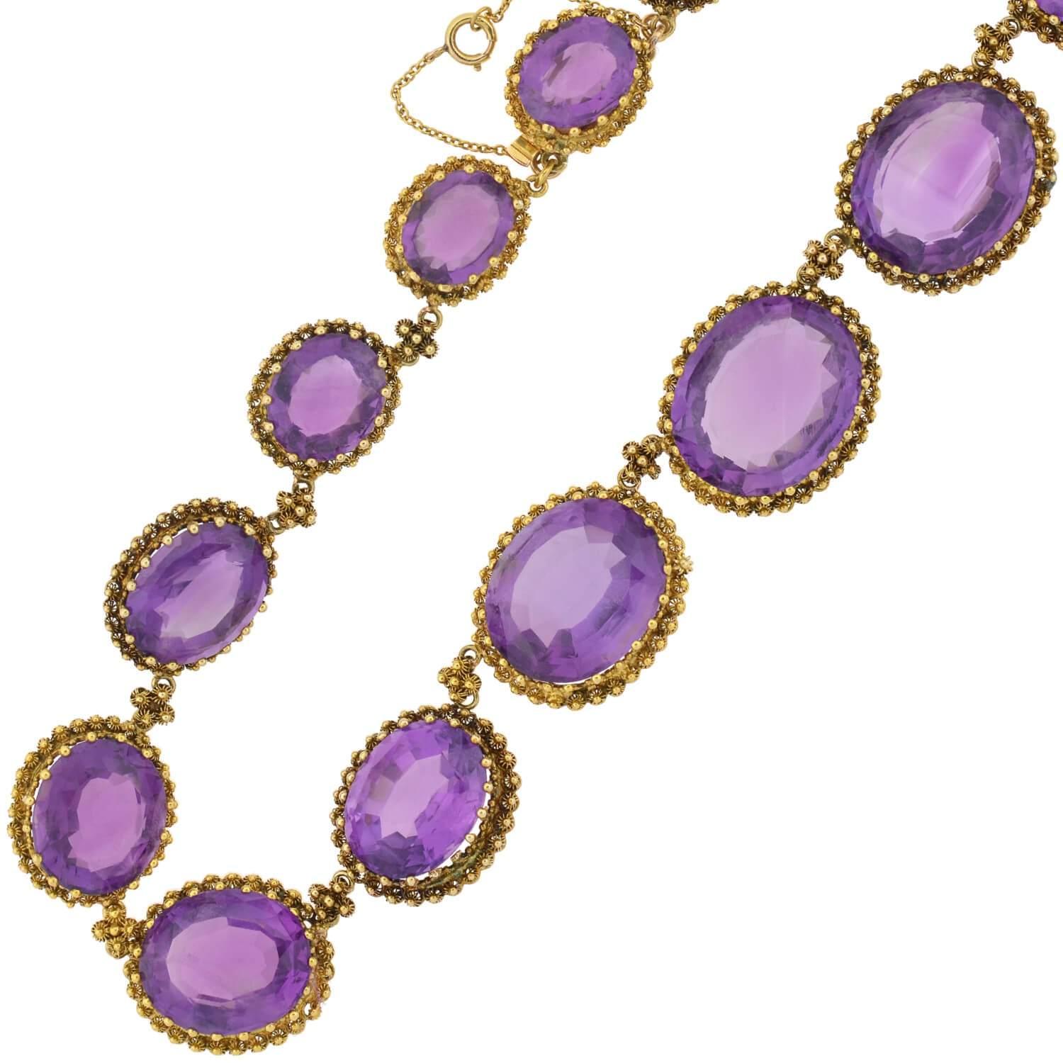 Victorian Faceted Amethyst and Cannetille Wirework Link Necklace In Good Condition For Sale In Narberth, PA