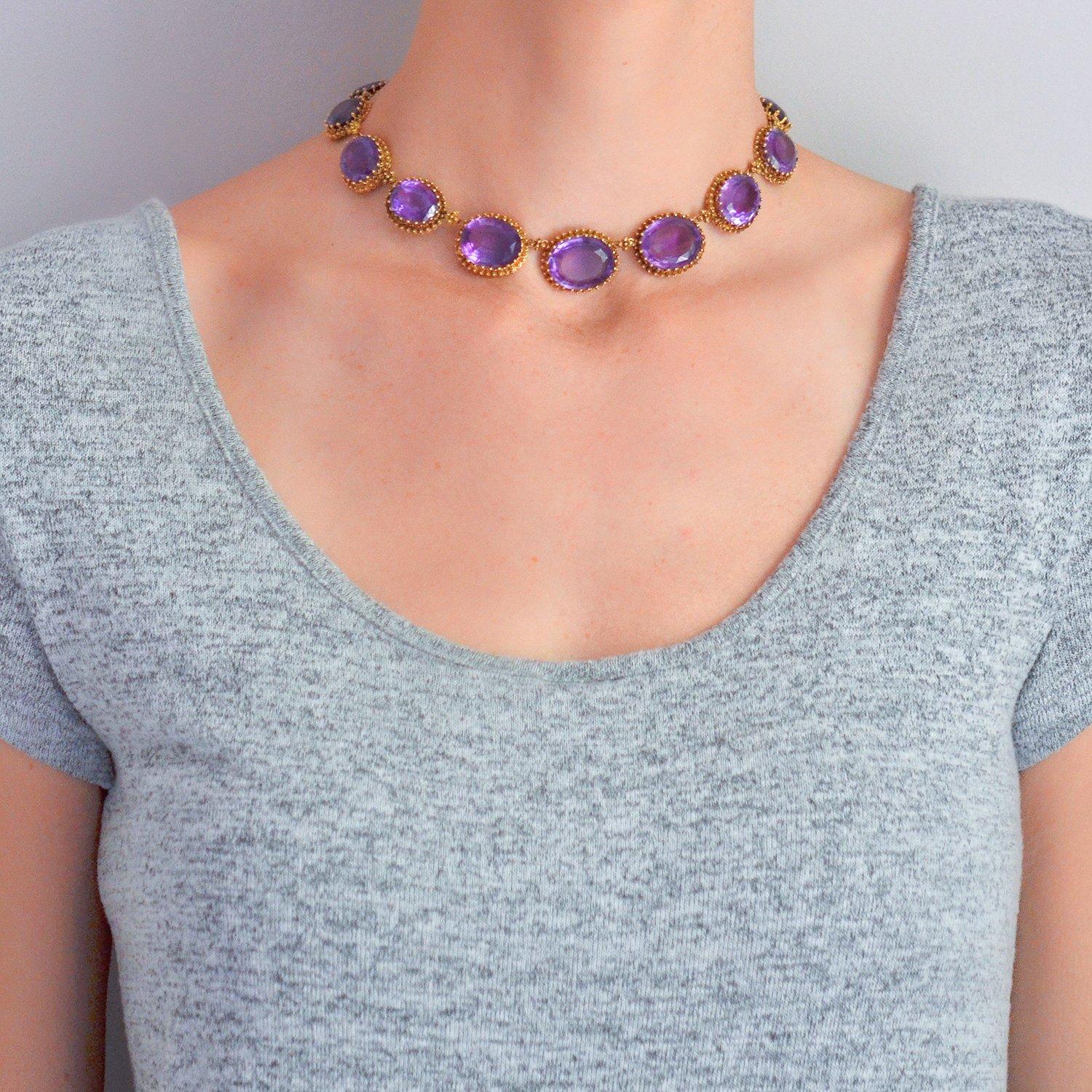 Collier à maillons victorien en fil métallique avec améthyste facettée et cannetille en vente 3