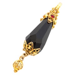 Pendentif Briolette en jais noir et grenat en or jaune 14K