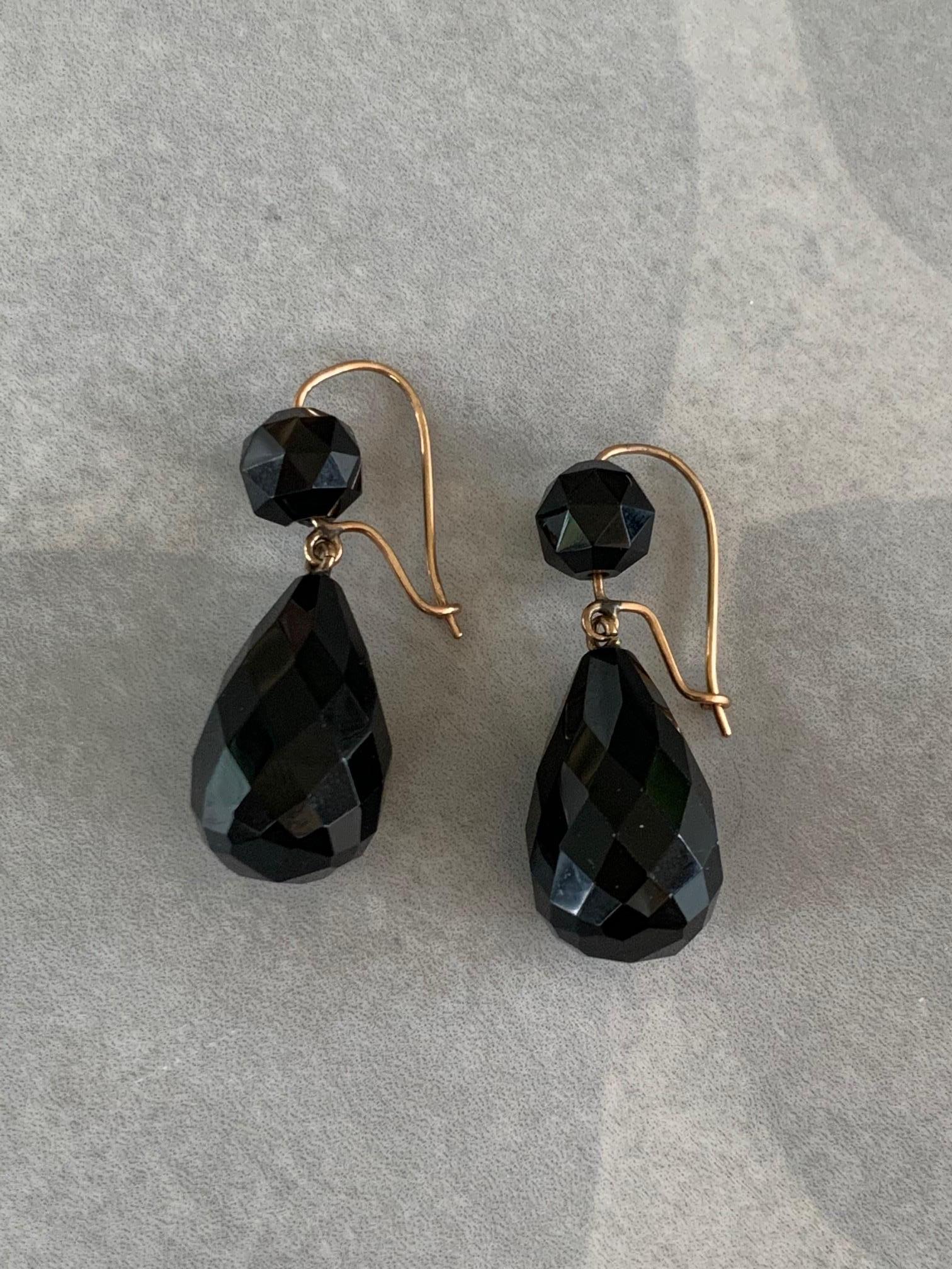black onyx gold drop earrings