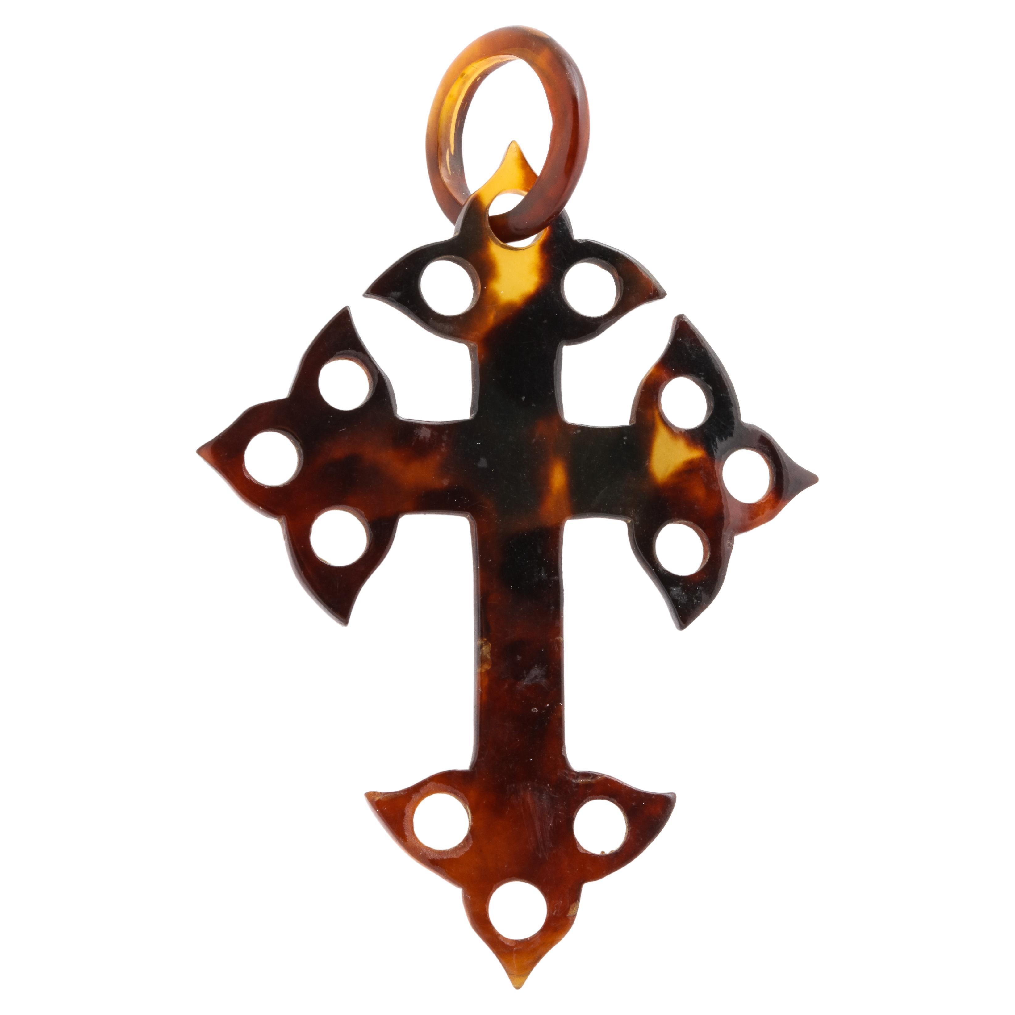 Victorian Fanciful Tortoise Shell Cross For Sale