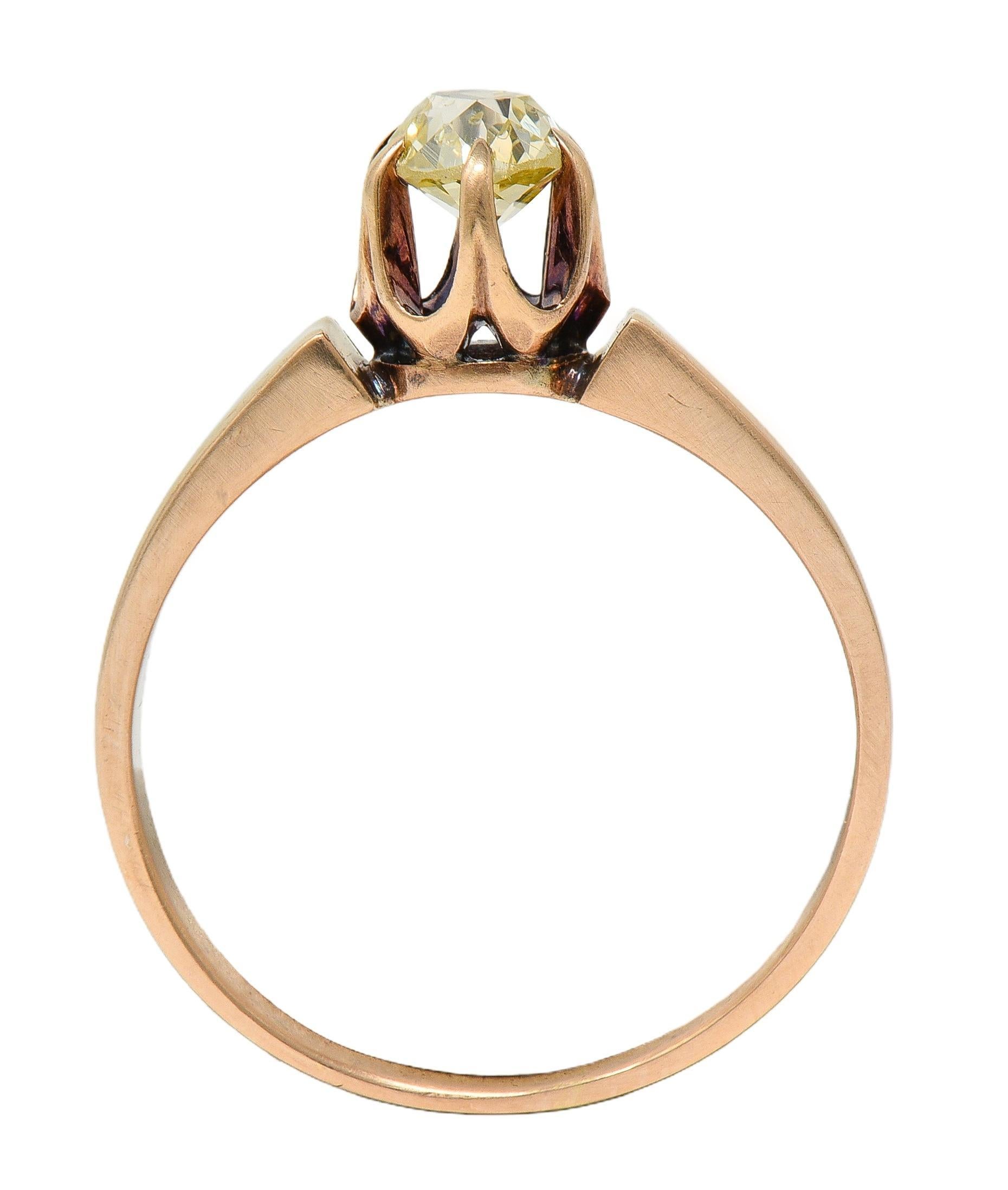 Victorien Bague de fiançailles victorienne en or 14K avec diamant mine ancienne de couleur jaune clair en vente