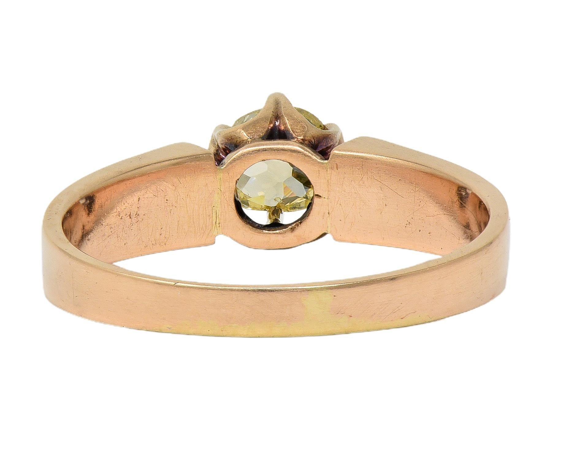 Bague de fiançailles victorienne en or 14K avec diamant mine ancienne de couleur jaune clair Excellent état - En vente à Philadelphia, PA