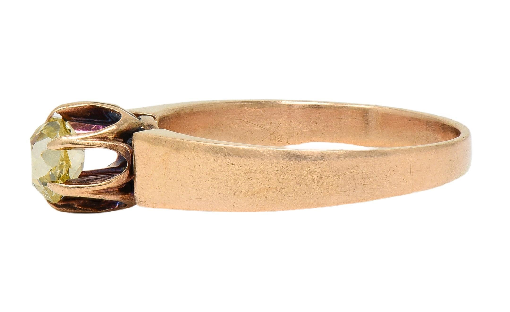 Bague de fiançailles victorienne en or 14K avec diamant mine ancienne de couleur jaune clair Pour femmes en vente