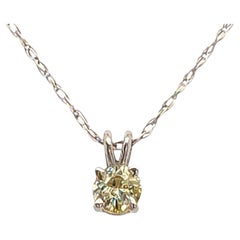 Victorian Fancy Yellow Diamond Necklace Pendant Old Mine Cut .18ct 14K White Gol