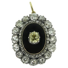 Victorian Fancy Yellow Old Cut Diamond and Enamel Locket Pendant
