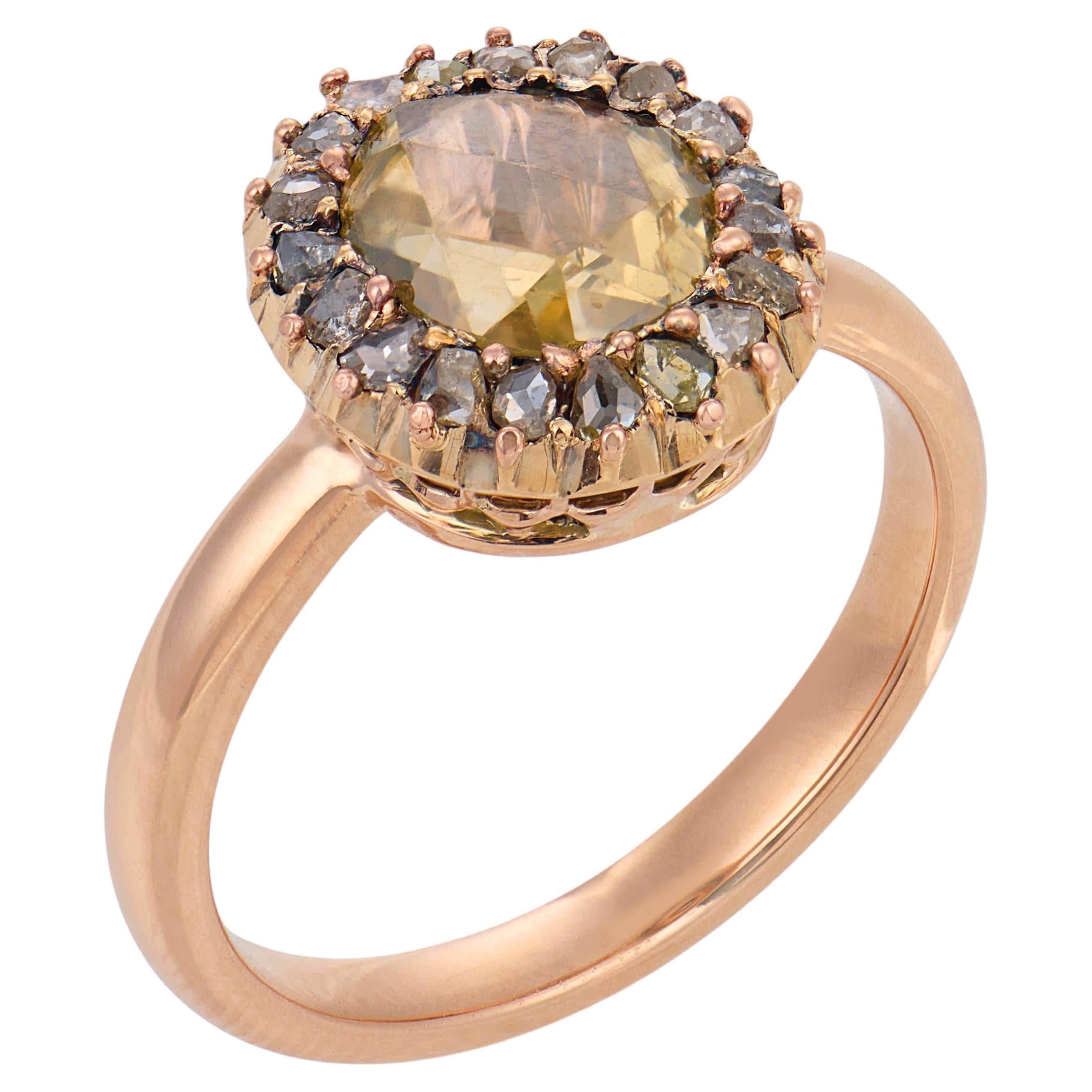 Victorian fancy yellow rose cut diamond 14k yellow cluster gold For Sale