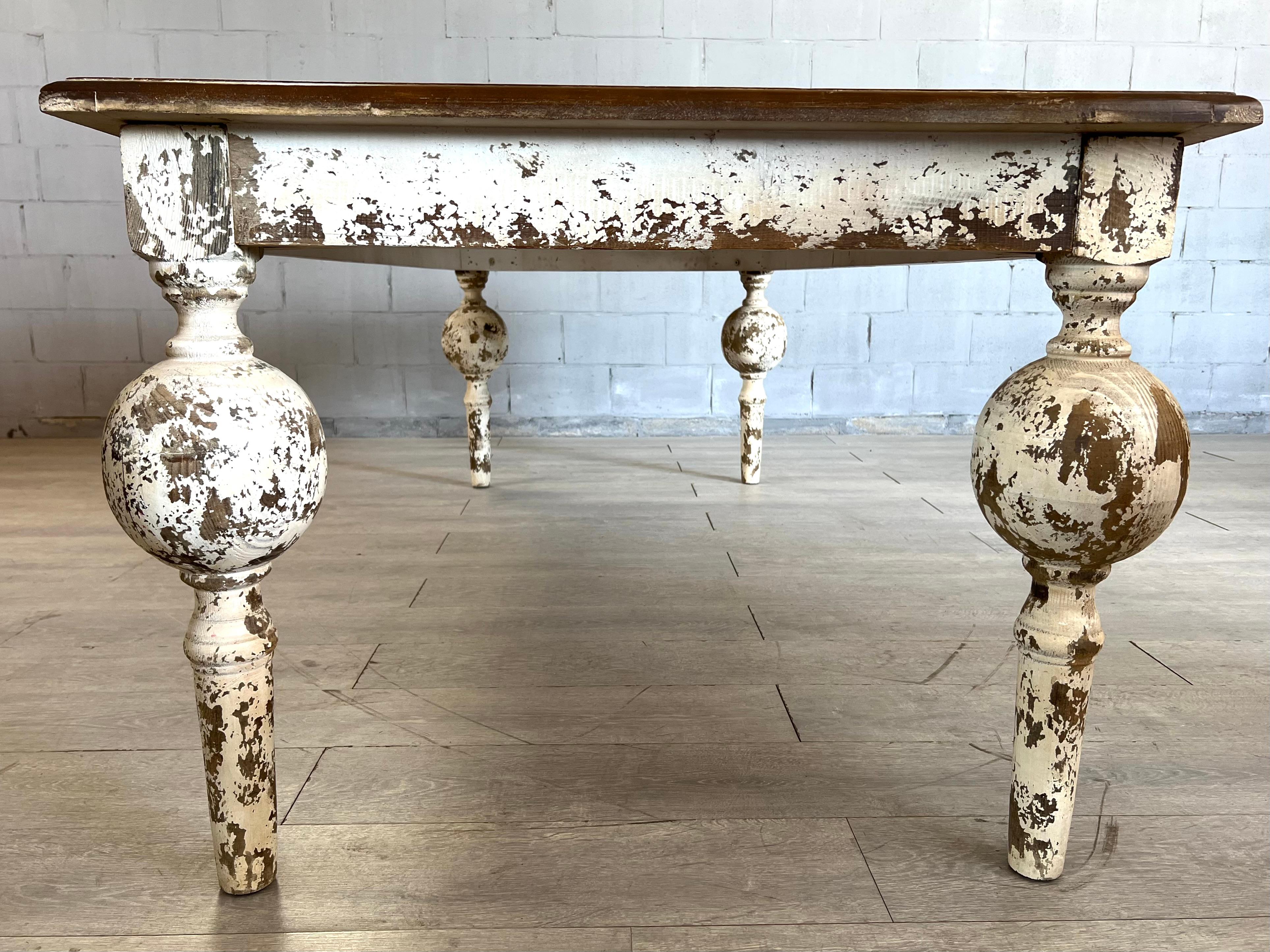 Victorian Farmhouse Whitewashed Distressed Wood Dining Table 6