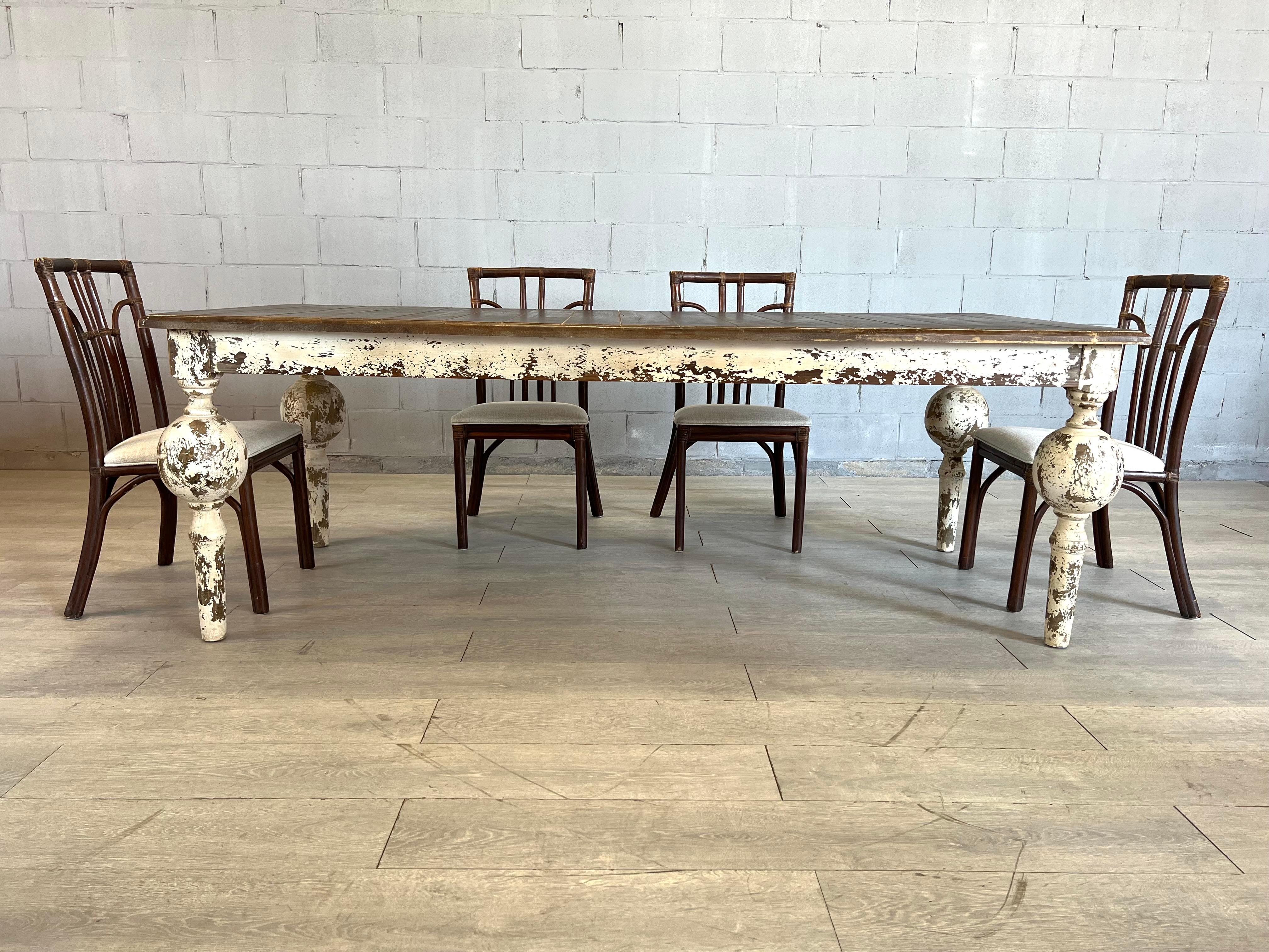Victorian Farmhouse Whitewashed Distressed Wood Dining Table 11