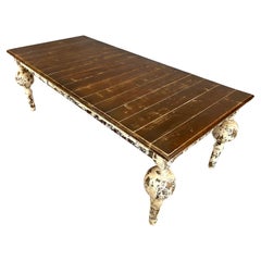 Victorian Farmhouse Whitewashed Distressed Wood Dining Table