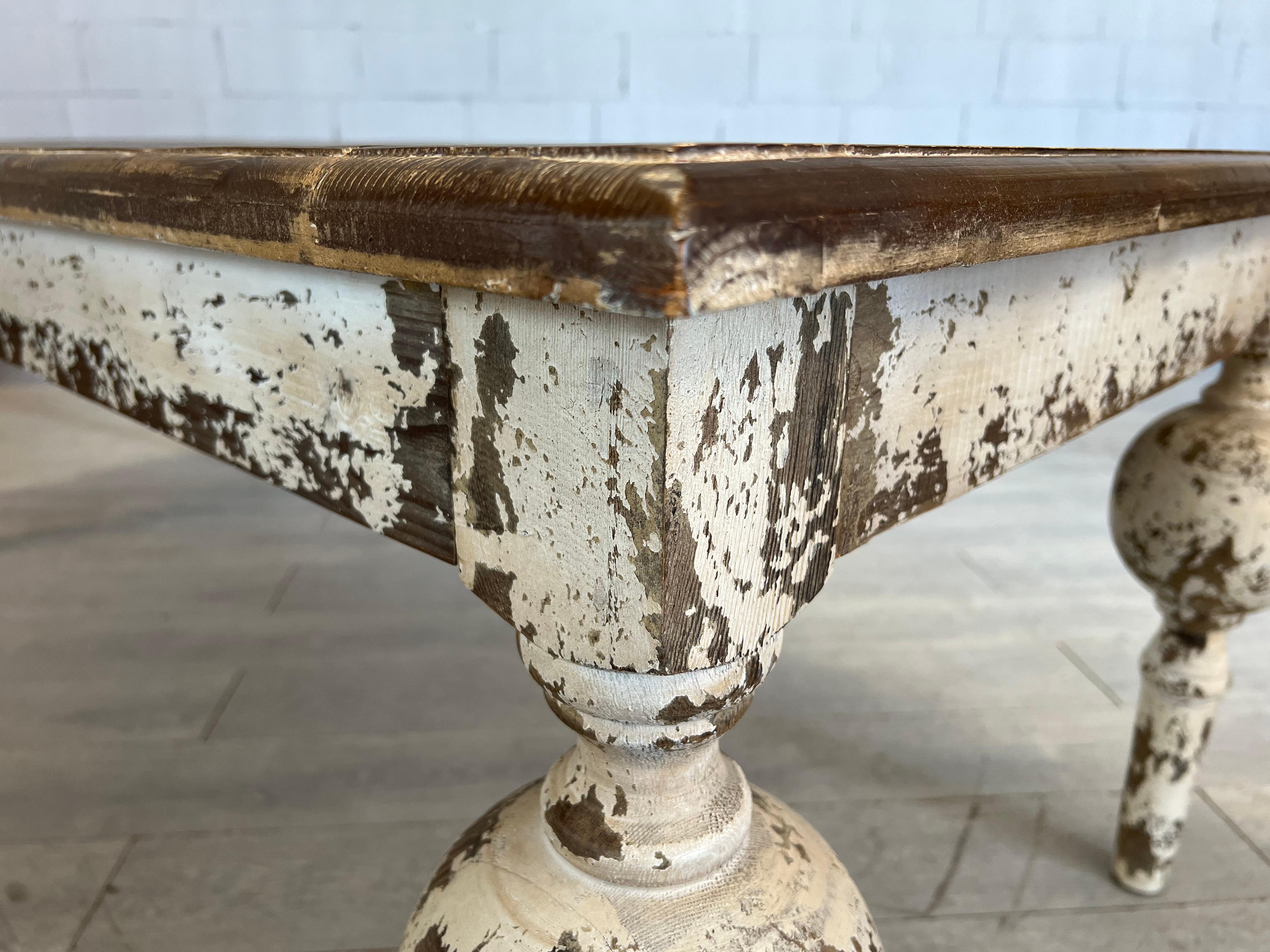 Victorian Farmhouse Whitewashed Distressed Wood Dining Table 4