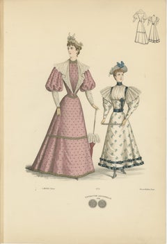 Victorian Fashion Duets: Elegant Ensembles in Lithographs Published in 1889
