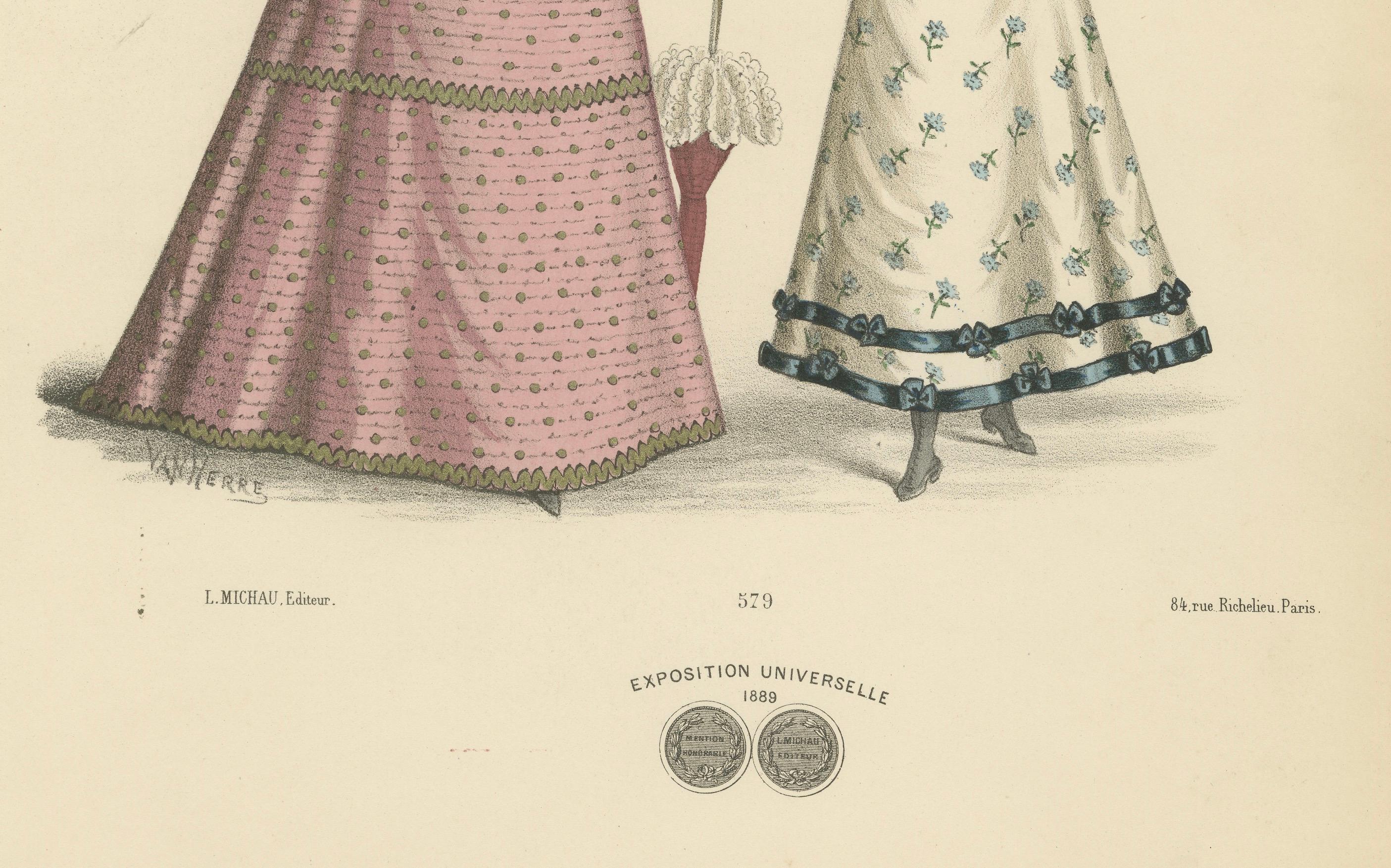 Viktorianische Modebüchsen: Elegante Ensembles in Lithografien Herausgegeben 1889 im Zustand „Gut“ im Angebot in Langweer, NL