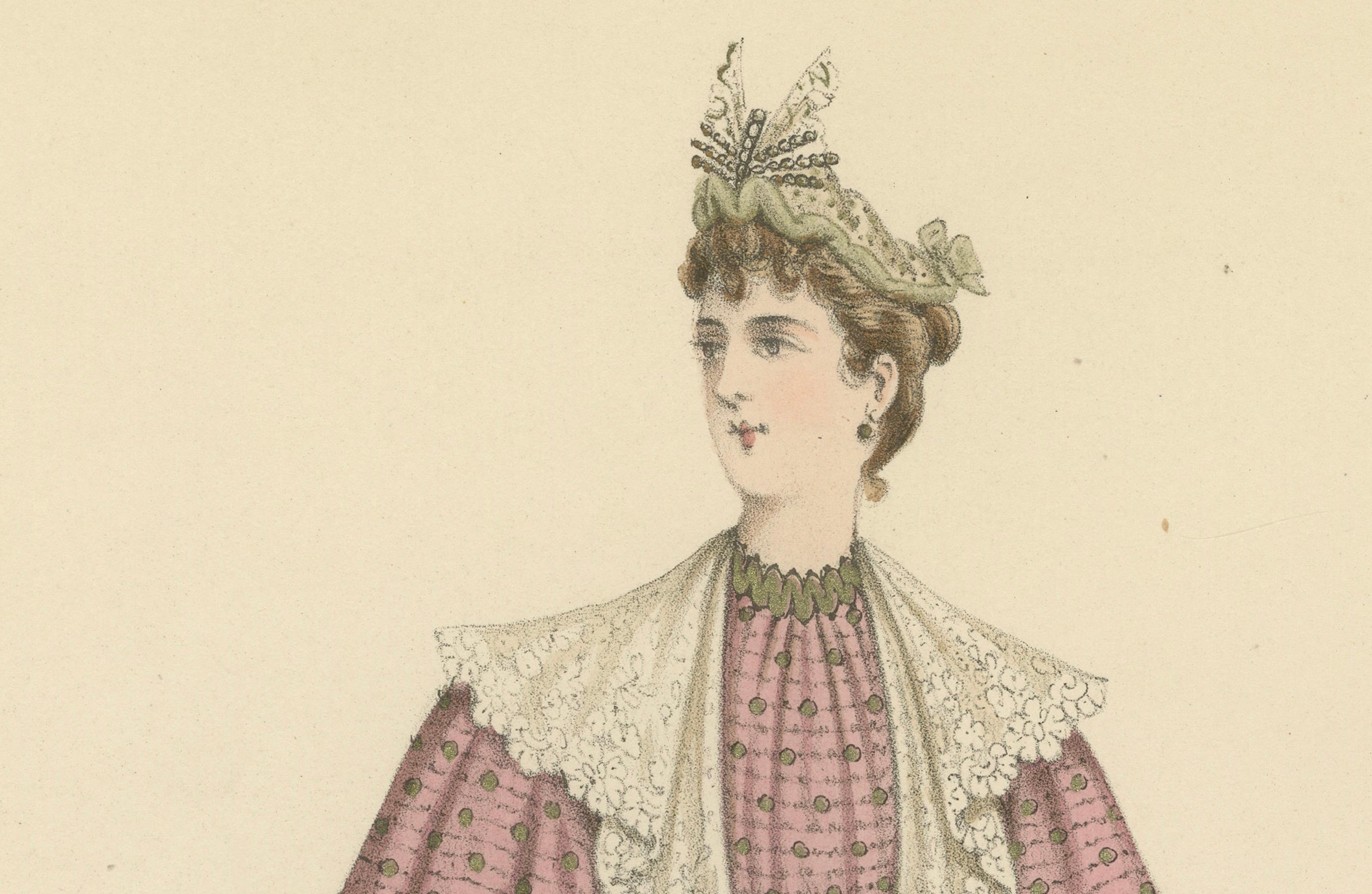 Viktorianische Modebüchsen: Elegante Ensembles in Lithografien Herausgegeben 1889 im Angebot 1