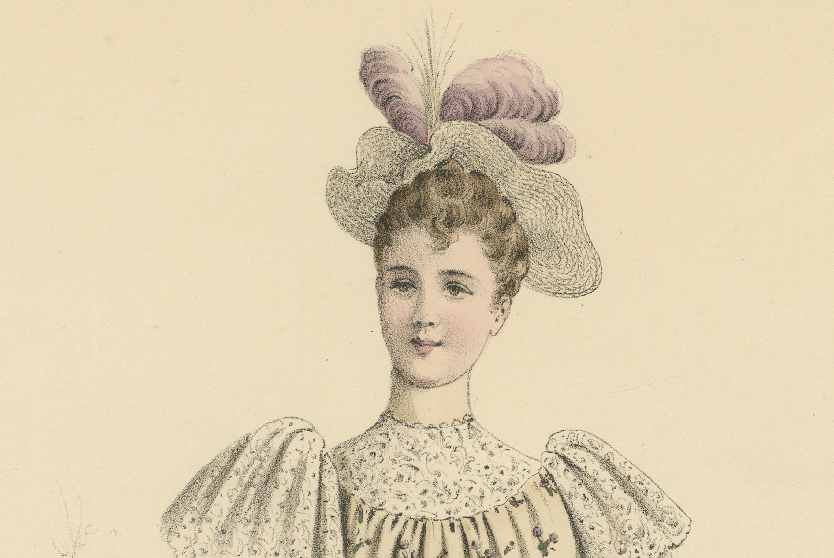 Victorian Fashion Flourishes: A Lithograph for the 1889 Exposition Universelle In Good Condition For Sale In Langweer, NL