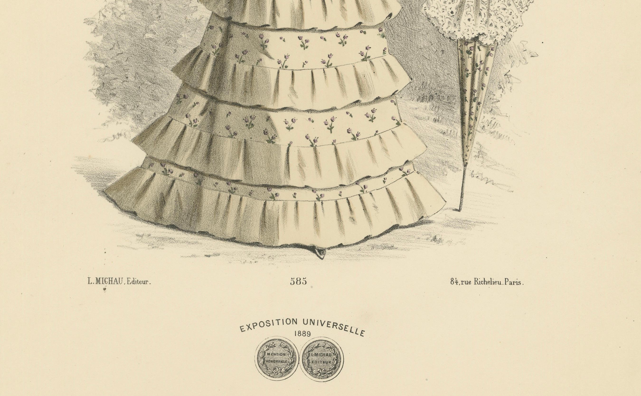 Late 19th Century Victorian Fashion Flourishes: A Lithograph for the 1889 Exposition Universelle For Sale