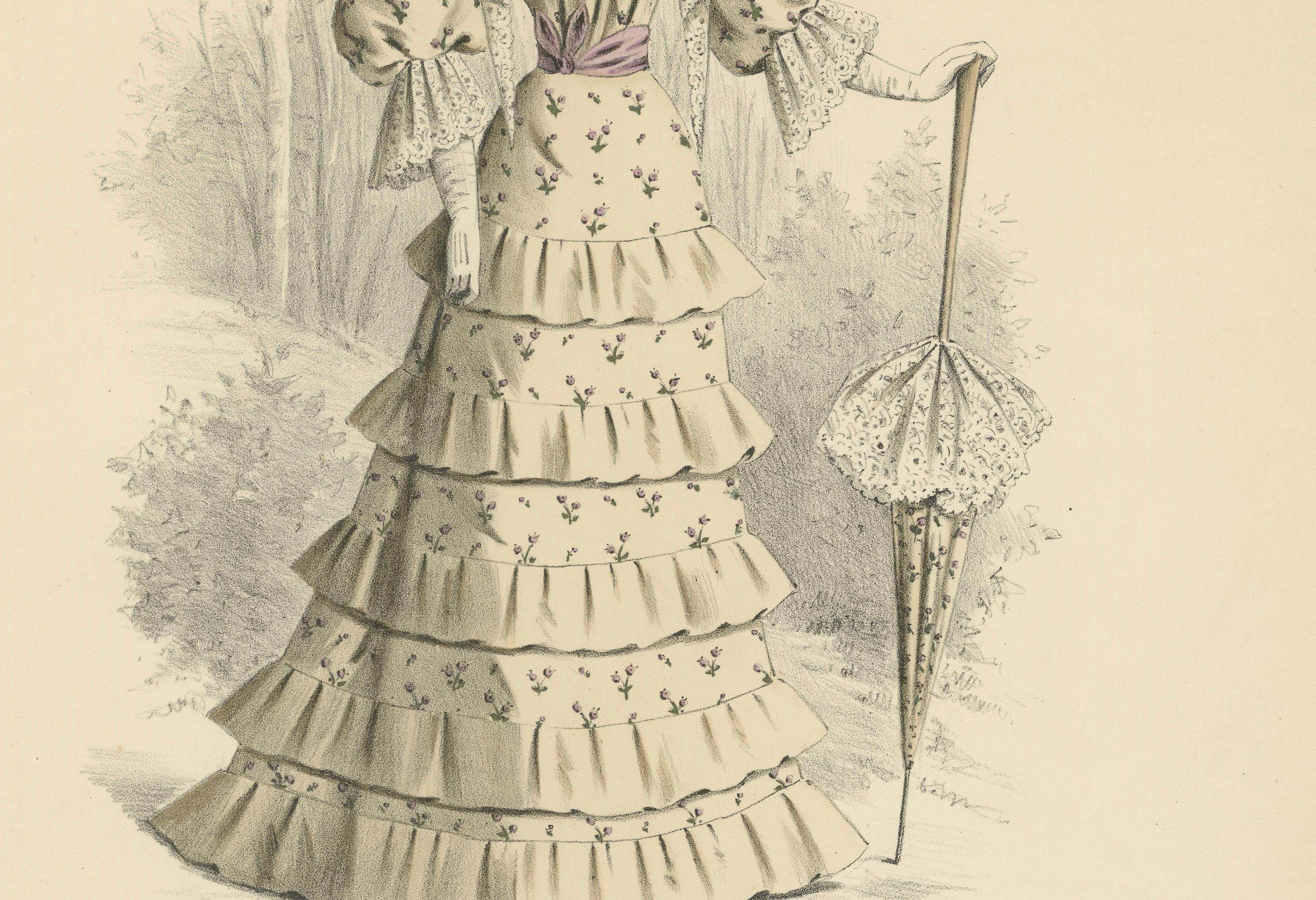 Paper Victorian Fashion Flourishes: A Lithograph for the 1889 Exposition Universelle For Sale