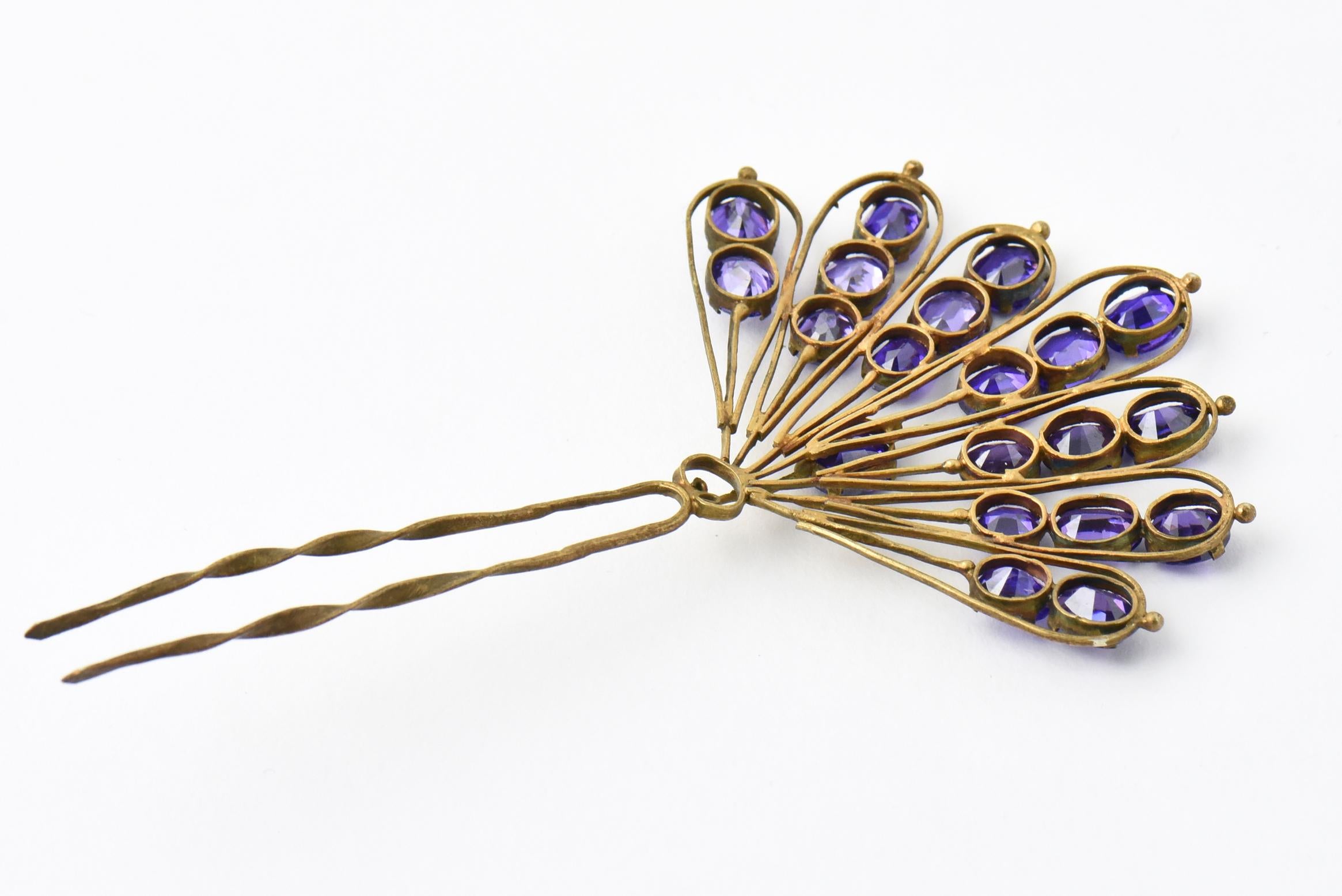 Victorian Faux Amethyst Gilt Hair Comb In Good Condition For Sale In Miami Beach, FL