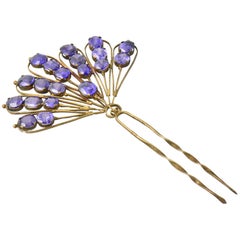 Retro Victorian Faux Amethyst Gilt Hair Comb