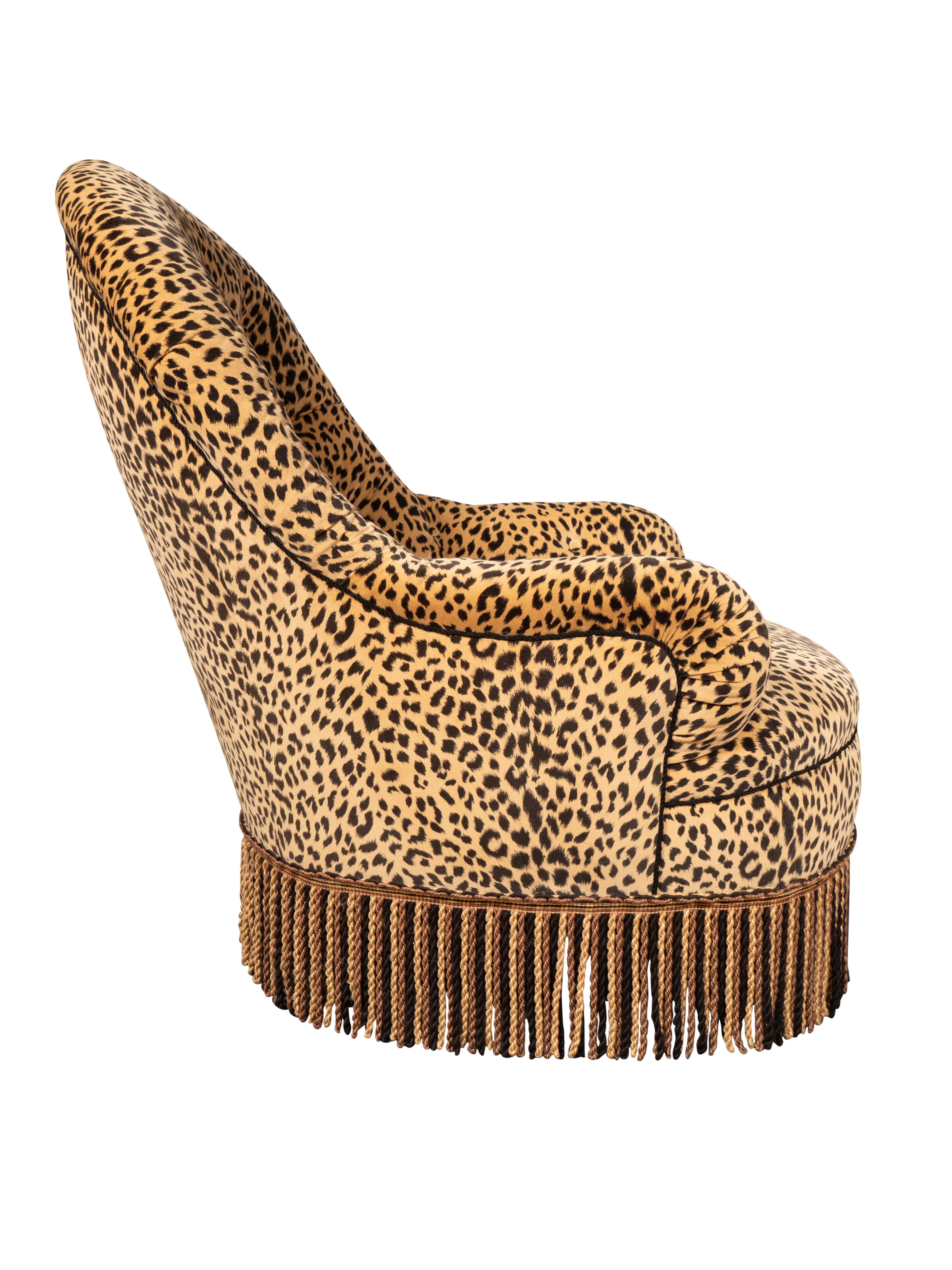 Late Victorian Victorian Faux Cheetah Upholstered Armchair