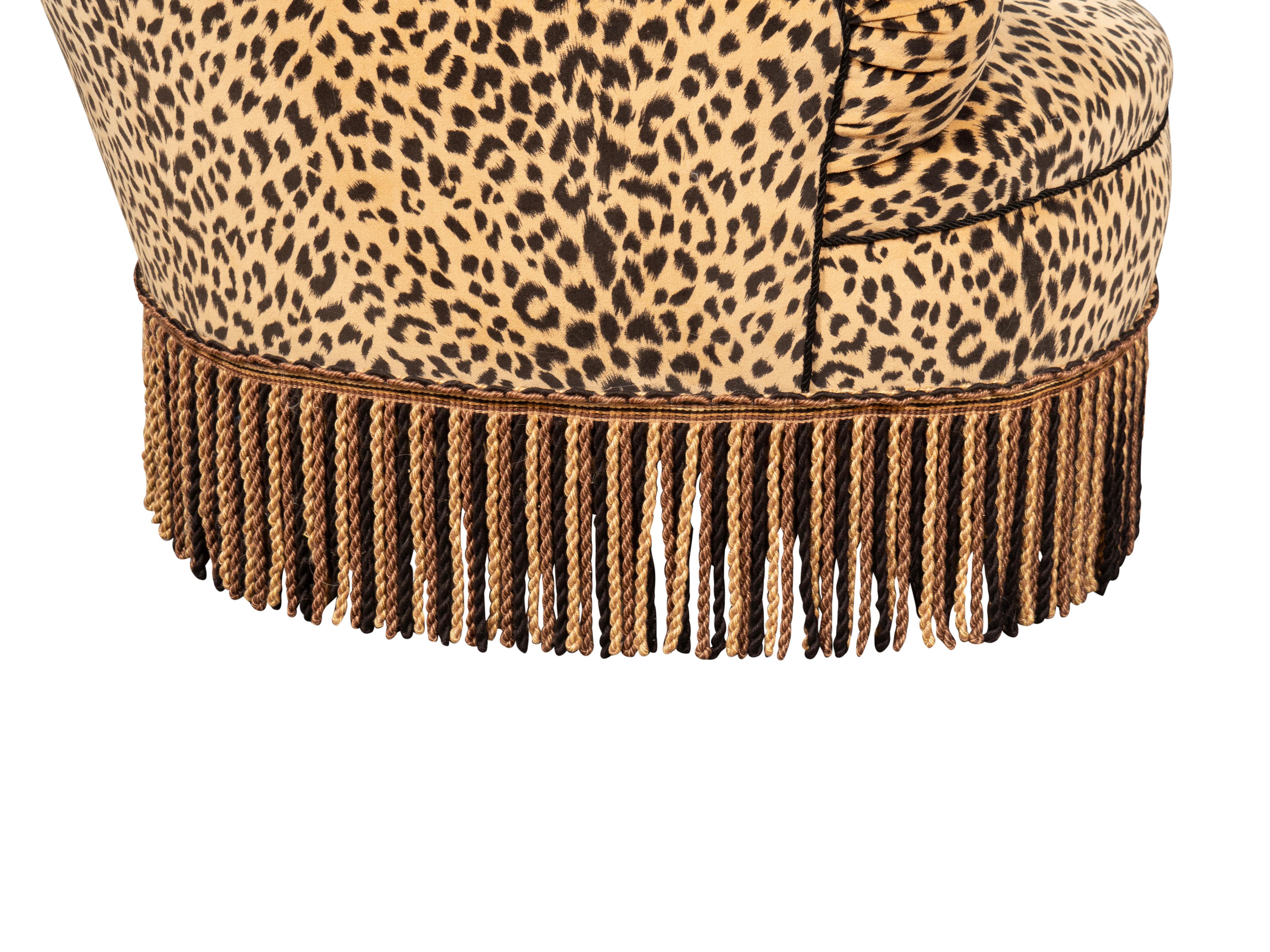 American Victorian Faux Cheetah Upholstered Armchair