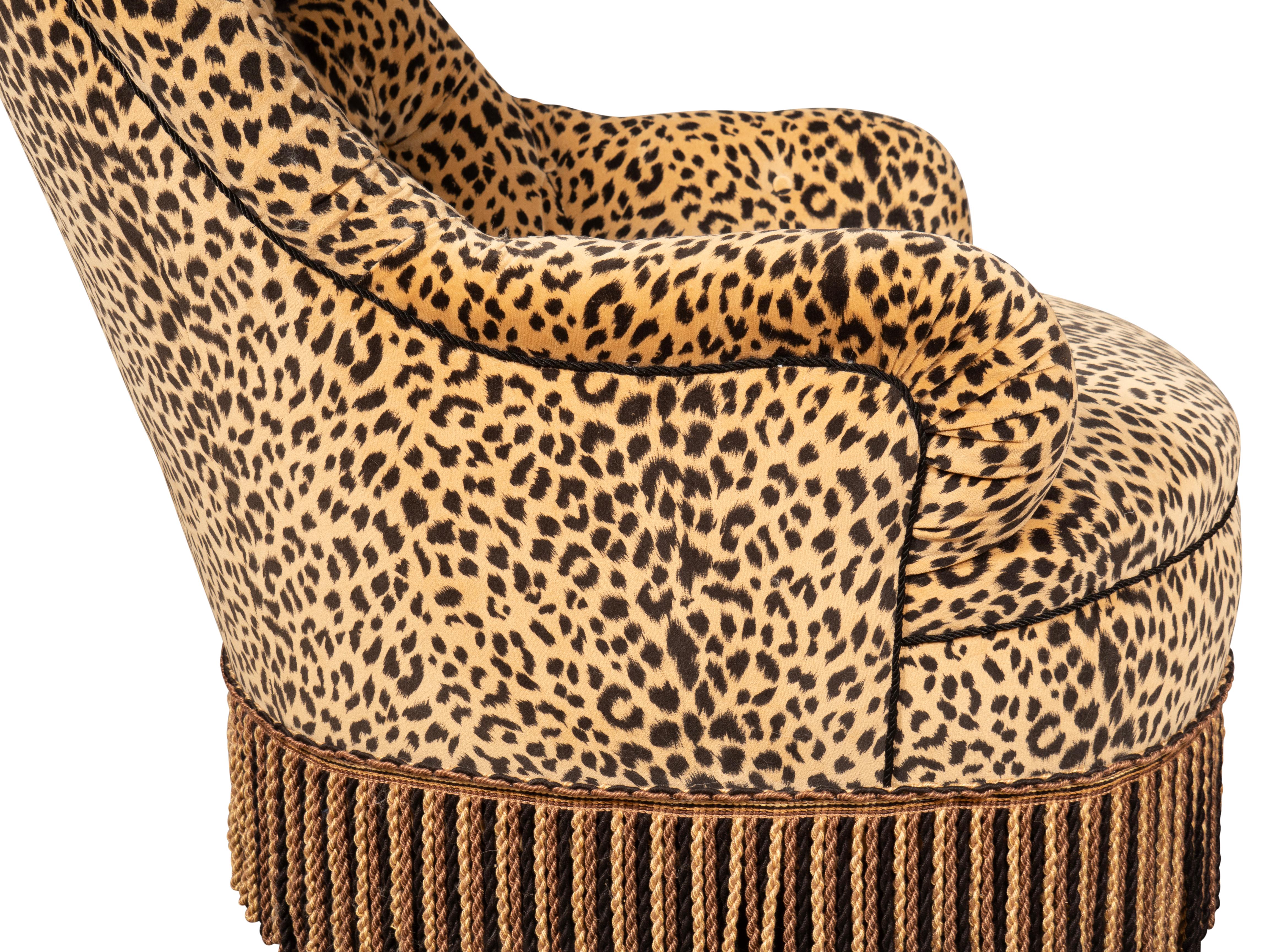 Victorian Faux Cheetah Upholstered Armchair In Good Condition In Essex, MA