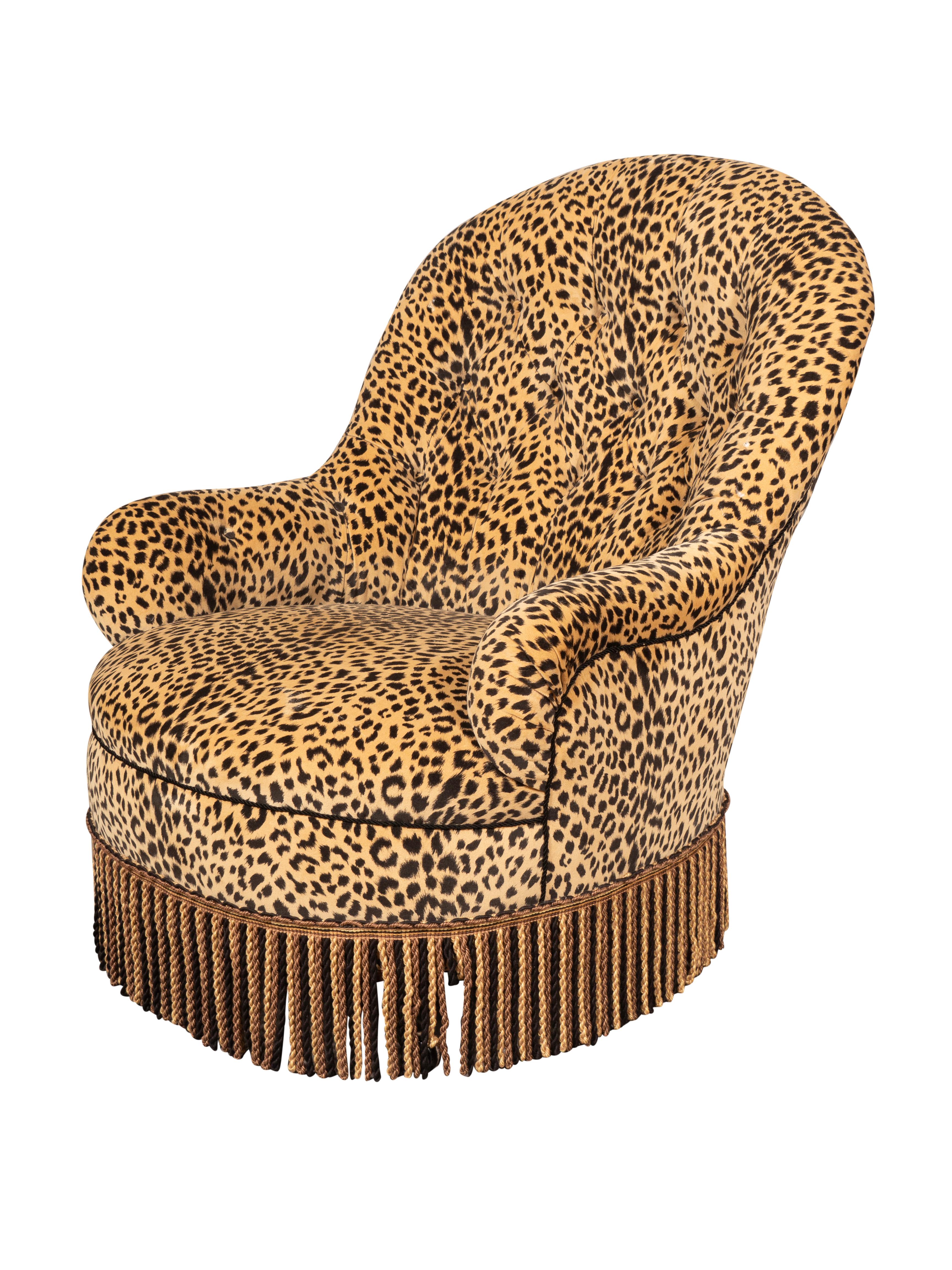Victorian Faux Cheetah Upholstered Armchair 1