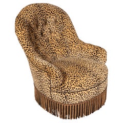 Antique Victorian Faux Cheetah Upholstered Armchair