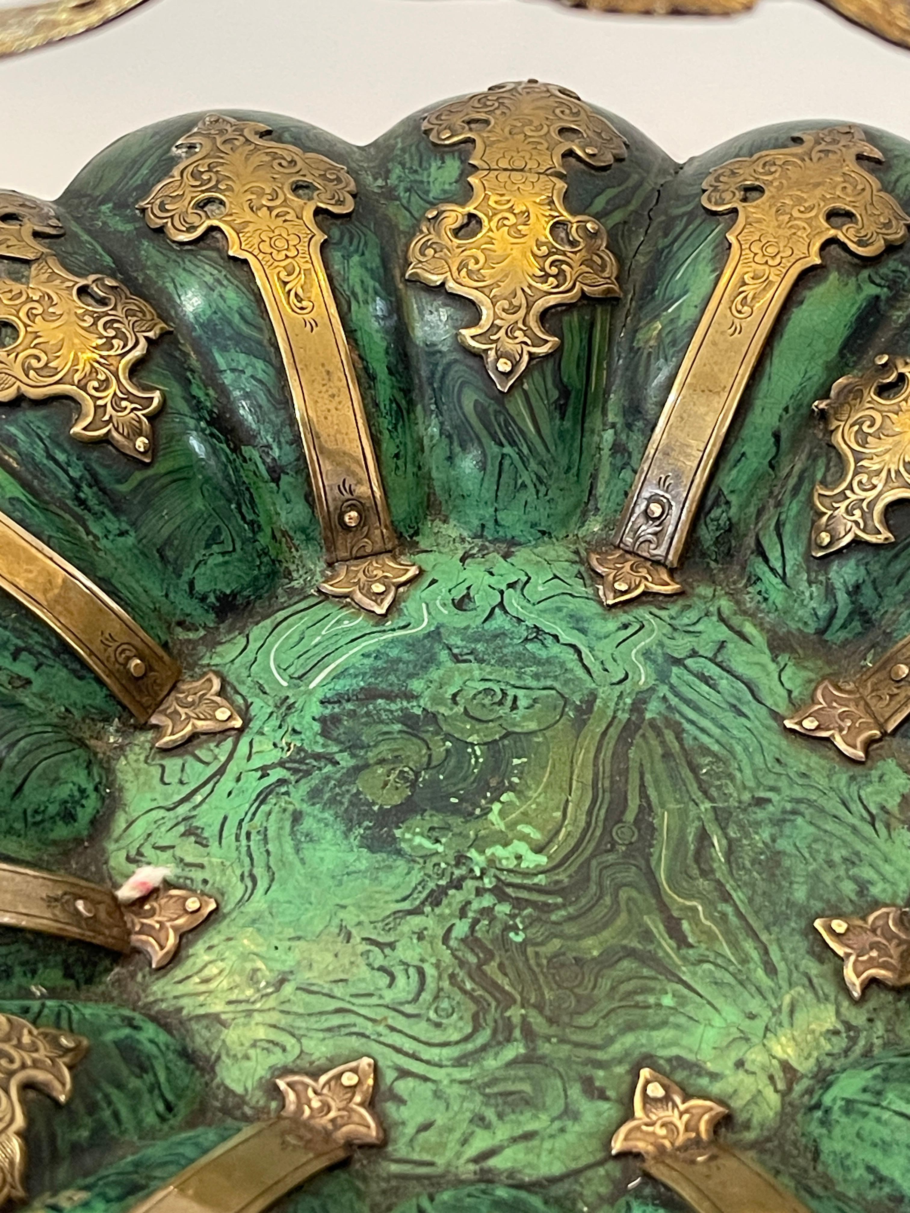 Early Victorian Victorian Faux Malachite & Brass Papier Mache Basket, Alsager & Neville c.1870 For Sale