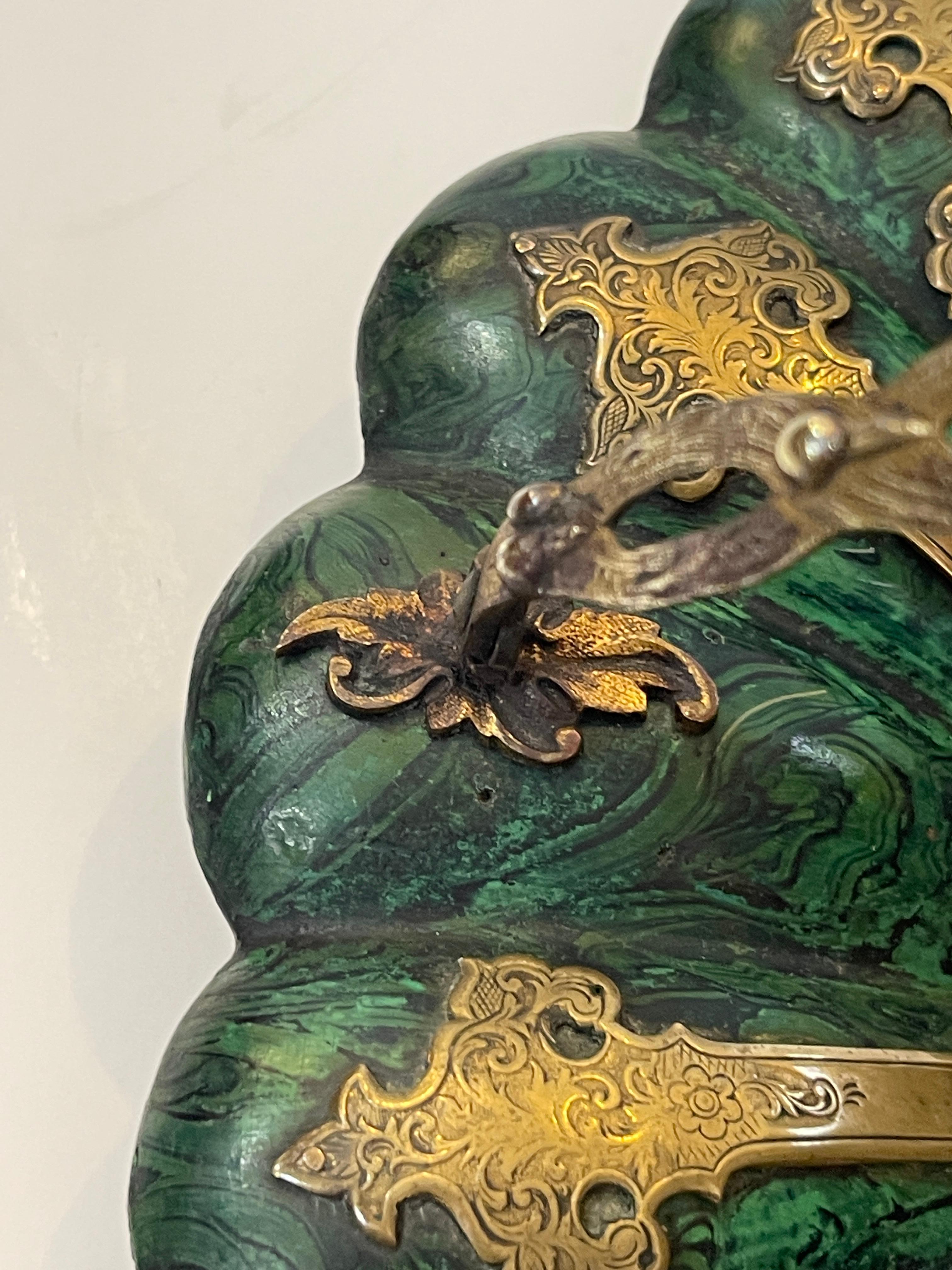 Victorian Faux Malachite & Brass Papier Mache Basket, Alsager & Neville c.1870 For Sale 1