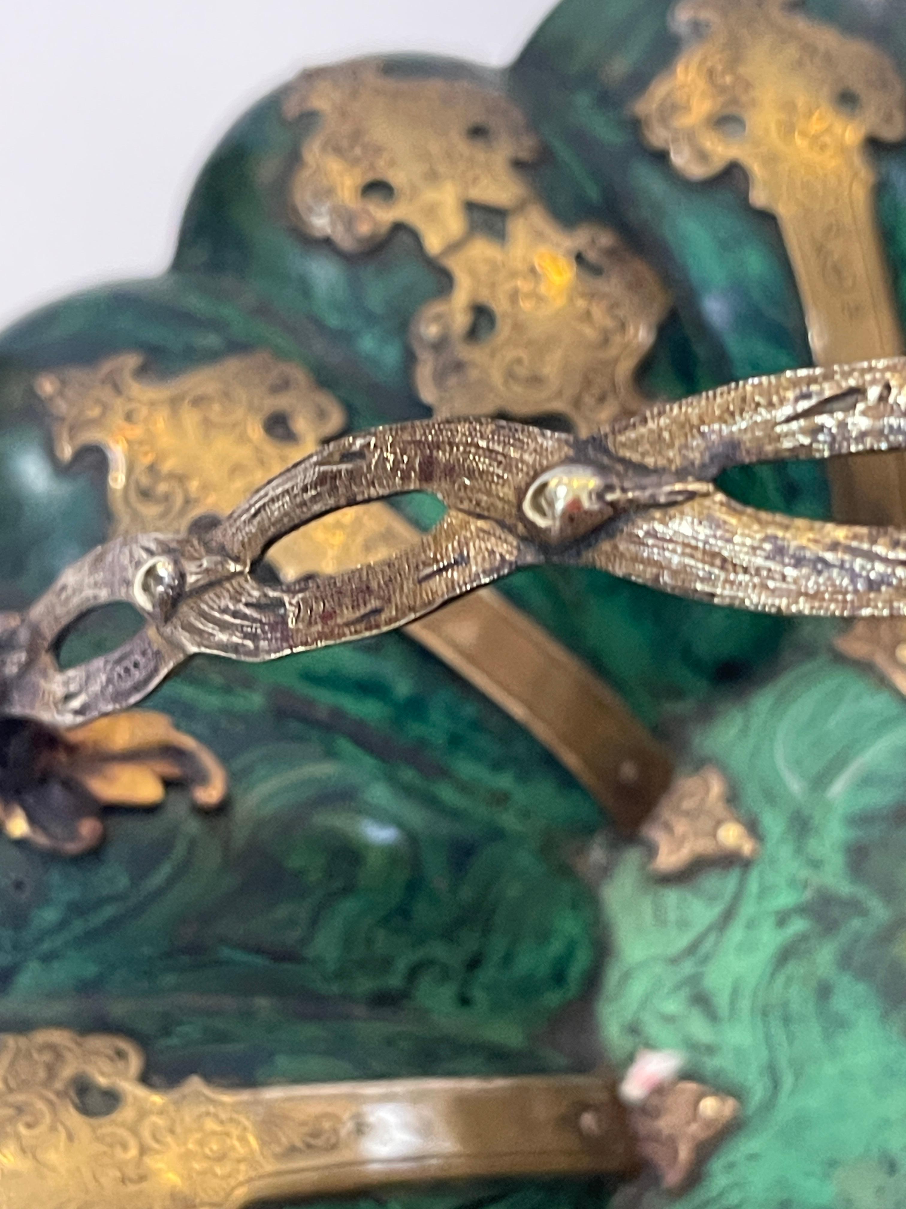 Victorian Faux Malachite & Brass Papier Mache Basket, Alsager & Neville c.1870 For Sale 2