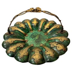 Victorian Faux Malachite & Brass Papier Mache Basket, Alsager & Neville c.1870