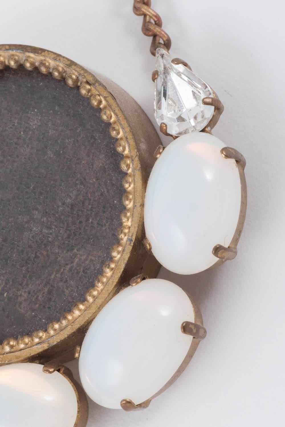 Victorian faux moonstone and brass hanging minature picture frame 1