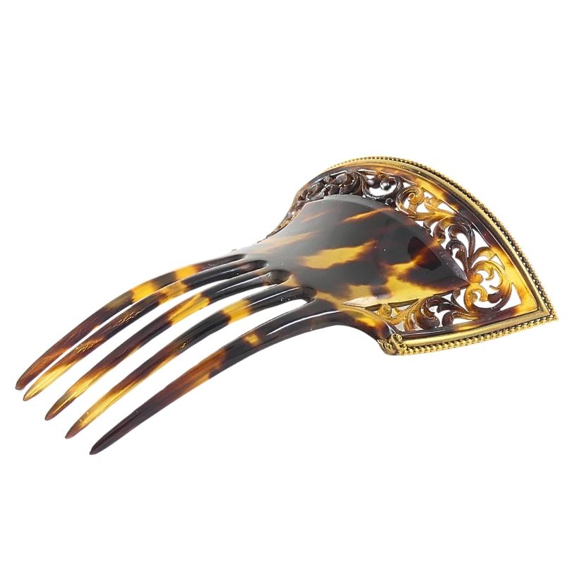 Viktorianische Faux Schildpatt 14k Gold Haarkamm Damen im Angebot
