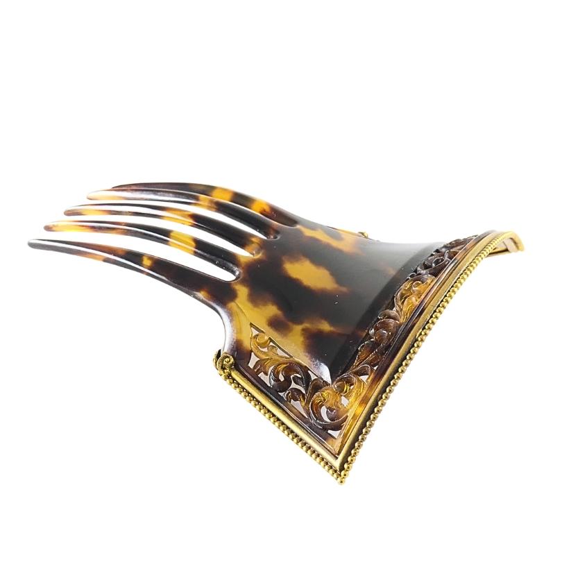 Viktorianische Faux Schildpatt 14k Gold Haarkamm im Angebot 1