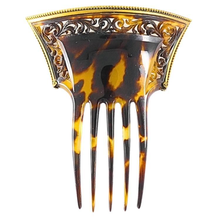 Viktorianische Faux Schildpatt 14k Gold Haarkamm im Angebot