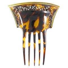 Viktorianische Faux Schildpatt 14k Gold Haarkamm