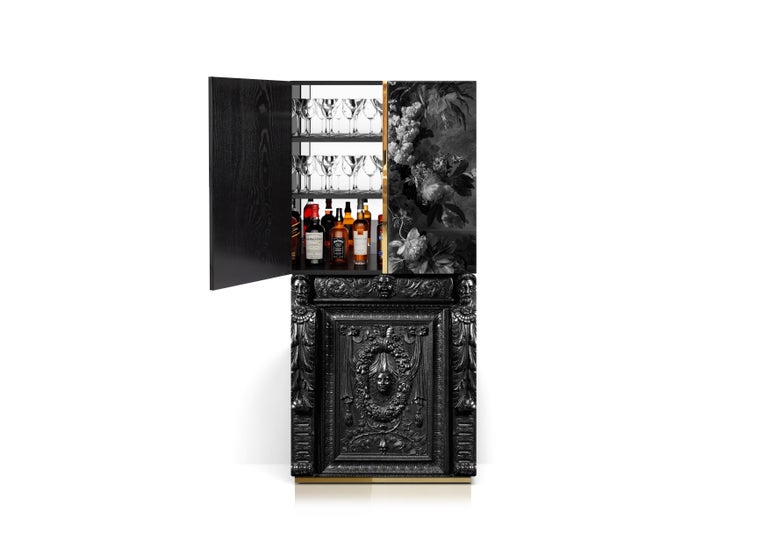 Victorian Feast Drink Bar in Solid Oak, Oak Veneers, Glass