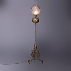 Victorian Figural Brass Piano Floor Lamp Signed B. Hollings & Co. Dated 1888