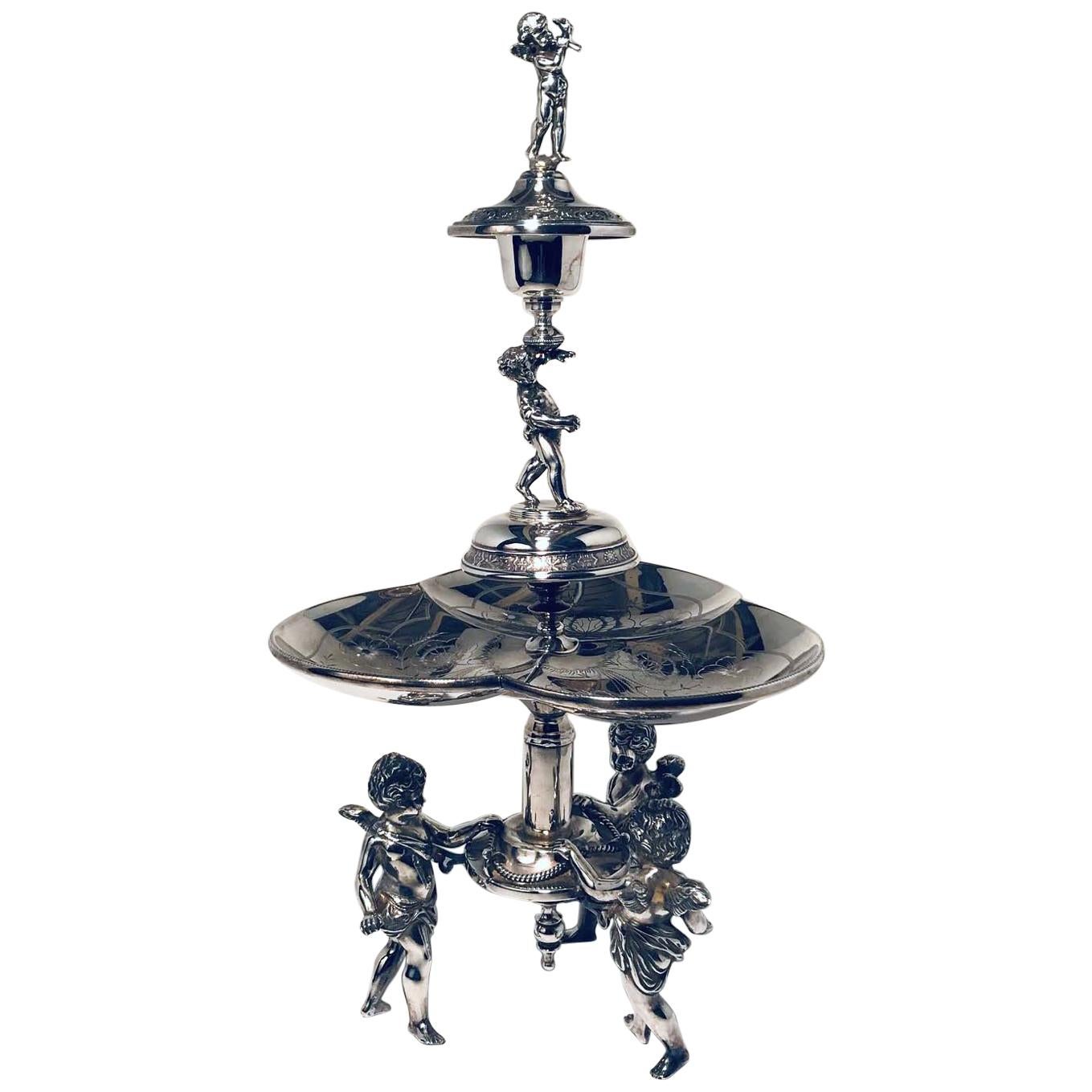 Victorian Figural Silver Plated Centerpiece For Sale